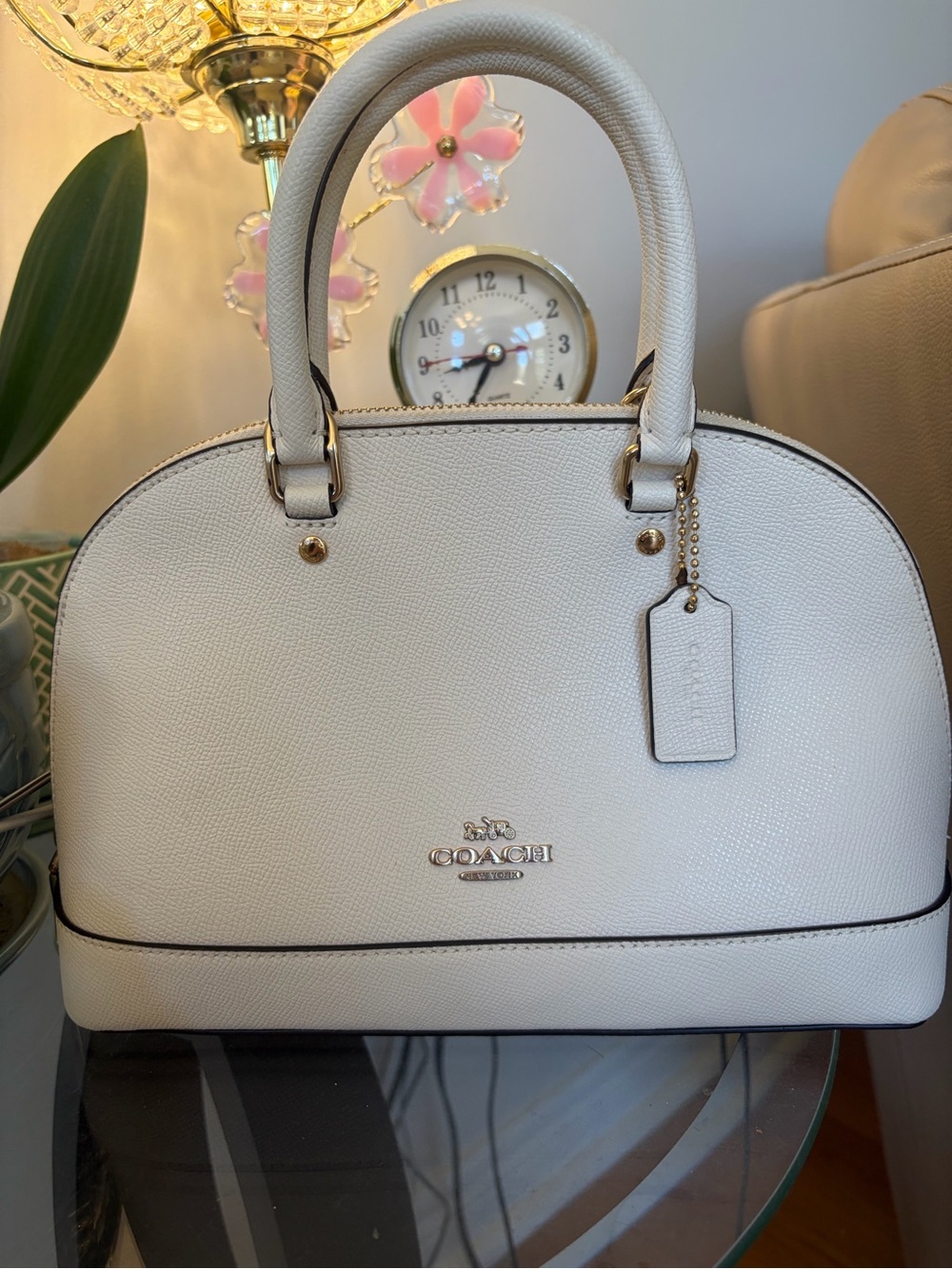 Coach Mini Sierra Satchel in white crossgrain leather with gold hardware